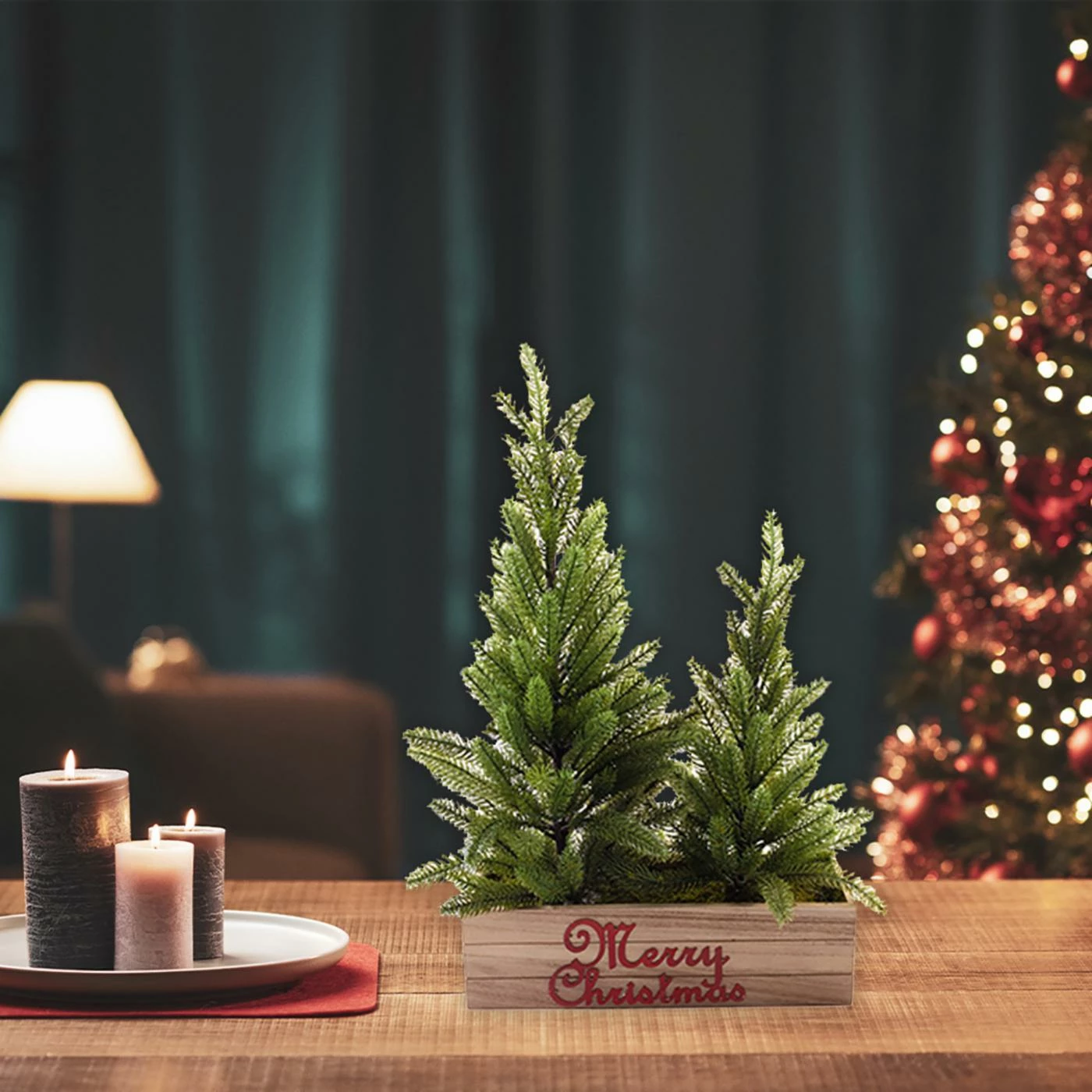 Best deal π Alta Innova Inc Tabletop π Christmas Tree DΓ©cor Alta Innova Merry π Christmas Two Pine Trees Wooden Box Decoration 𧨠- Image 2