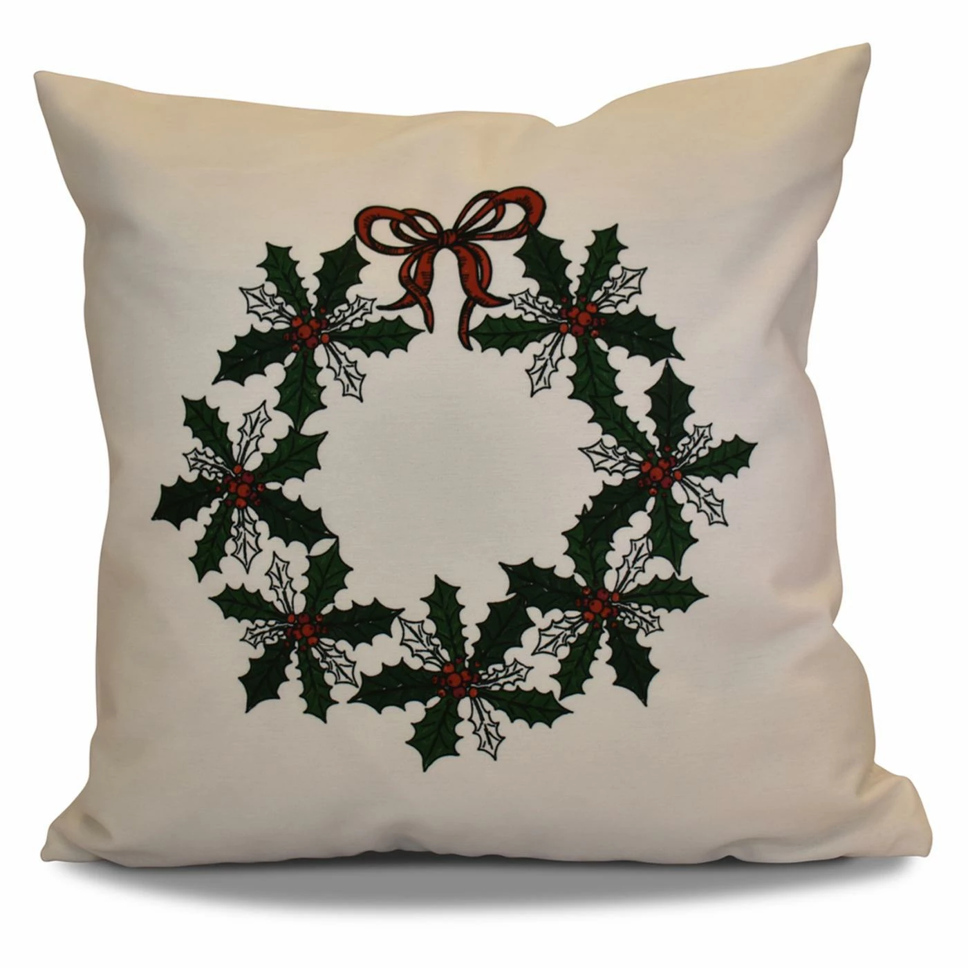 Discount π Decorative π Christmas Pillows E By Design Traditional Holly Wreath Decorative Pillow π - Image 2