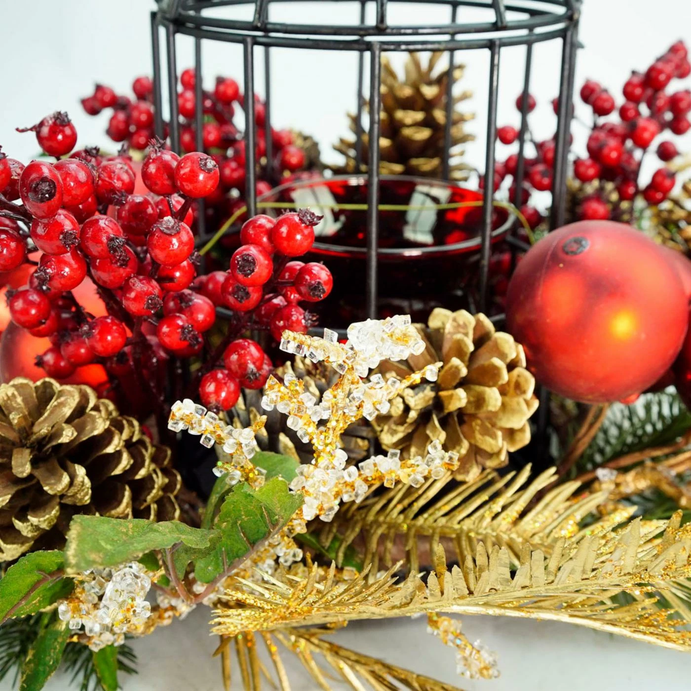 Buy π€© Candle Holders π Christmas Home Decor Northlight 13 In. Berry And Pine Cone Birdcage Hurricane Glass π Christmas Pillar Candle Holder π - Image 2