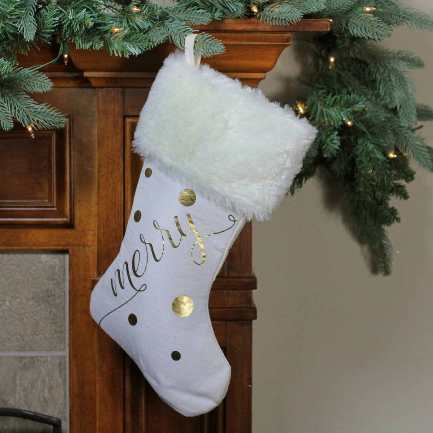 Best Pirce π― Christmas Stockings & Holders Northlight Ivory And Gold Merry π Christmas Stocking With White Faux Fur Cuff π₯° - Image 2