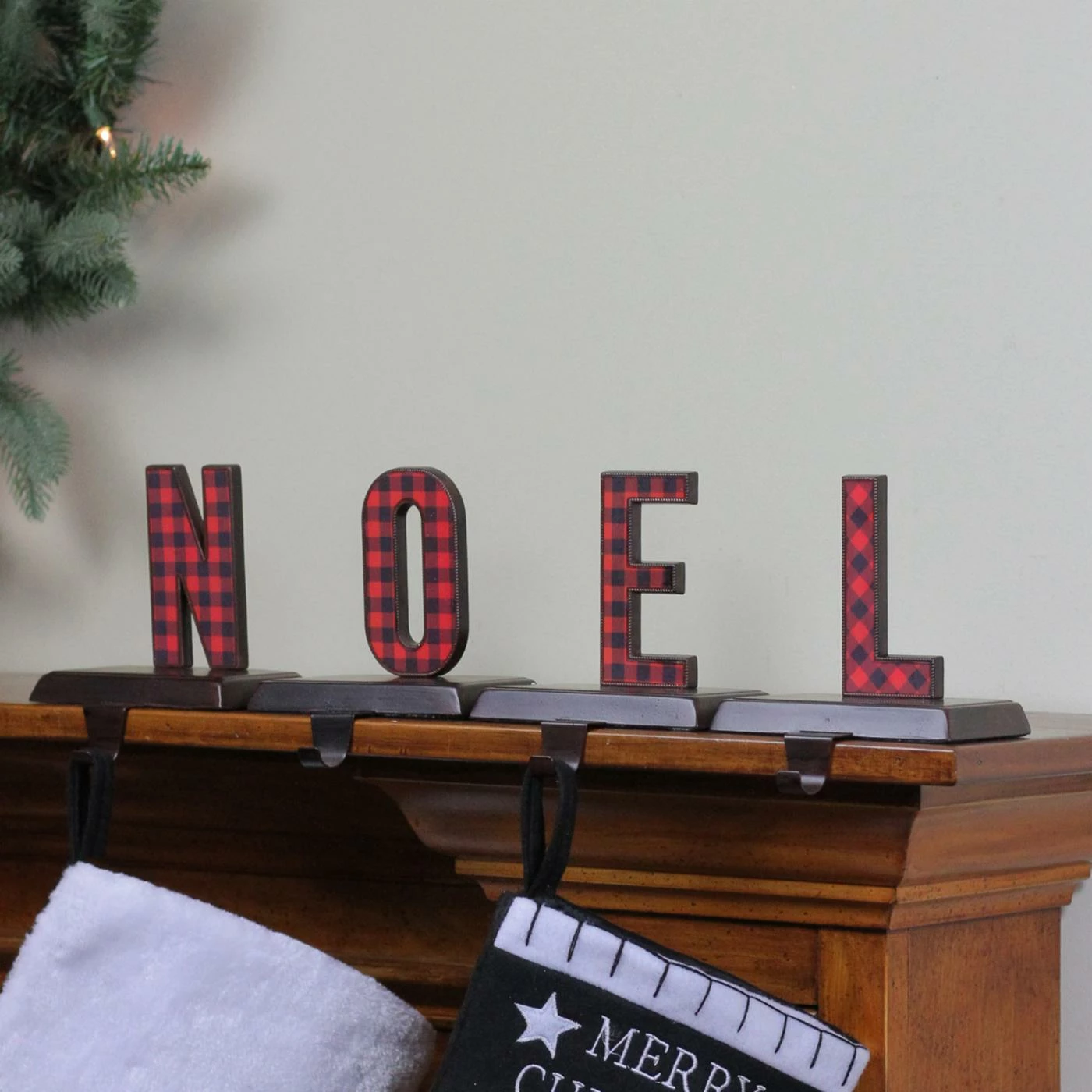 Cheapest π― Christmas Stockings & Holders Northlight 4 Piece Buffalo Plaid Noel π Christmas Stocking Holder Set π― - Image 2
