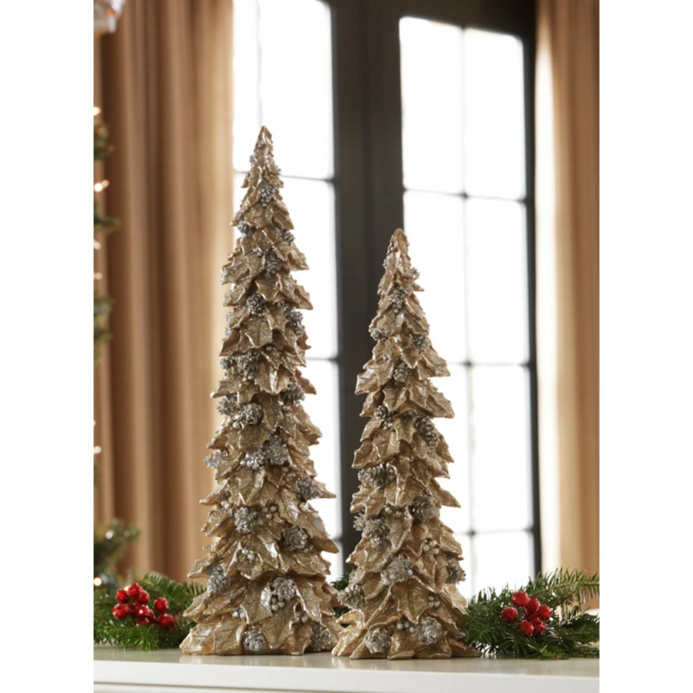 Wholesale 𧨠Melrose International Tabletop π Christmas Tree DΓ©cor Melrose Holly Trees With Pinecone Detail Set β€οΈ - Image 2