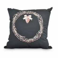 Outlet 🧨 Decorative 🎅 Christmas Pillows E By Design Natural Wreath Black Holiday Print Decorative Throw Pillow ⭐