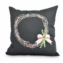 Discount 🥰 Decorative 🎄 Christmas Pillows E By Design Sprig Of Green Black Holiday Print Decorative Throw Pillow 🔔