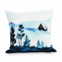 Coupon 🛒 Decorative 🔔 Christmas Pillows E By Design Over The Hills Blue Holiday Print Decorative Throw Pillow 🔔