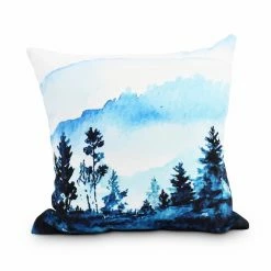 Hot Sale 😉 Decorative 🎁 Christmas Pillows E By Design Mountain Forrest Blue Holiday Print Decorative Throw Pillow 😀