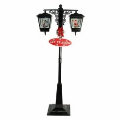 Best Sale ✨ Snowman Figurines & Décor Northlight Black Lighted Musical Snowing Santa And Snowman Double 🔔 Christmas Street Lamp 😍