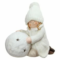 Hot Sale 🛒 Candle Holders 🔔 Christmas Home Decor Northlight 12.5 In. White Tea Light Snowball With Kneeling Girl 👏
