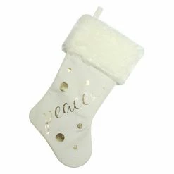 Hot Sale 🛒 Christmas Stockings & Holders Northlight Ivory And Gold Peace 🔔 Christmas Stocking With White Faux Fur Cuff 😍