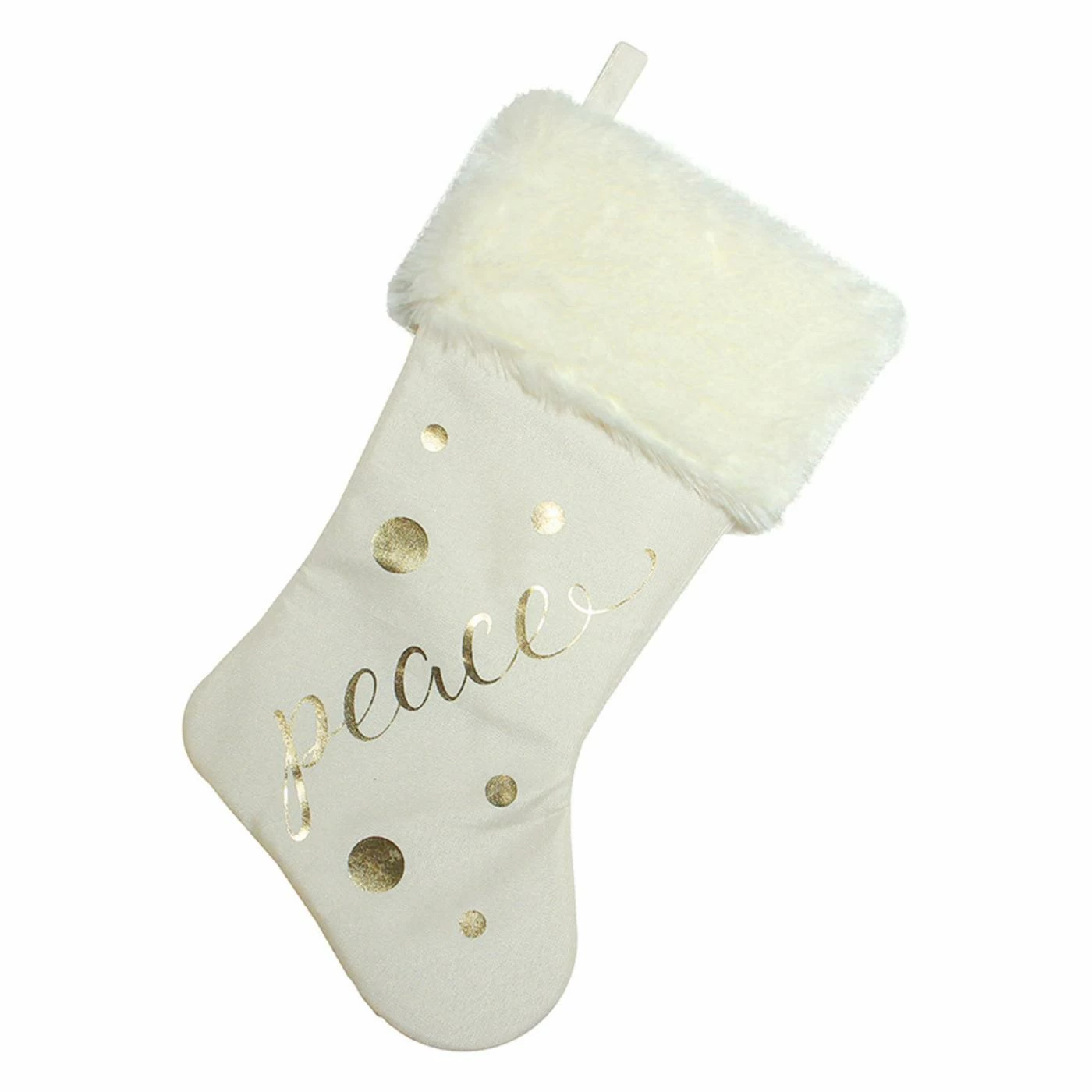 Hot Sale π Christmas Stockings & Holders Northlight Ivory And Gold Peace π Christmas Stocking With White Faux Fur Cuff π