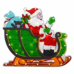 Hot Sale 😉 Decorative ❄ Christmas Accents Northlight 17 In. Double Sided Lighted Shimmering Santa In Sleigh ❄ Christmas Window Silhouette 🧨