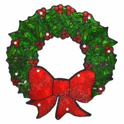 Hot Sale 🔥 Decorative 🎅 Christmas Accents Northlight 15 In. Double Sided Lighted Shimmering 🎅 Christmas Wreath Window Silhouette 👍