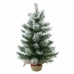 Best deal 🎉 Tabletop 🎅 Christmas Tree Décor Northlight 2 Ft. Flocked Pine Unlit 🎅 Christmas Tree With Bow And Burlap Base 👍