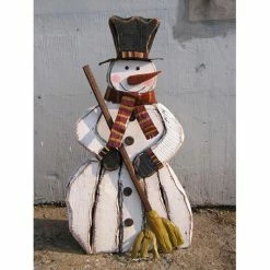 Best Sale ⌛ Snowman Figurines & Décor Hi-Line Gift Ltd. Wooden Snowman With Broom Statue 🛒