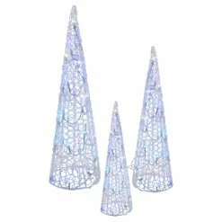 Deals 🎁 Tabletop 🎄 Christmas Tree Décor Kurt Adler 23.6 In. Clear Cones With RGB LED Light Set Of 3 🔔