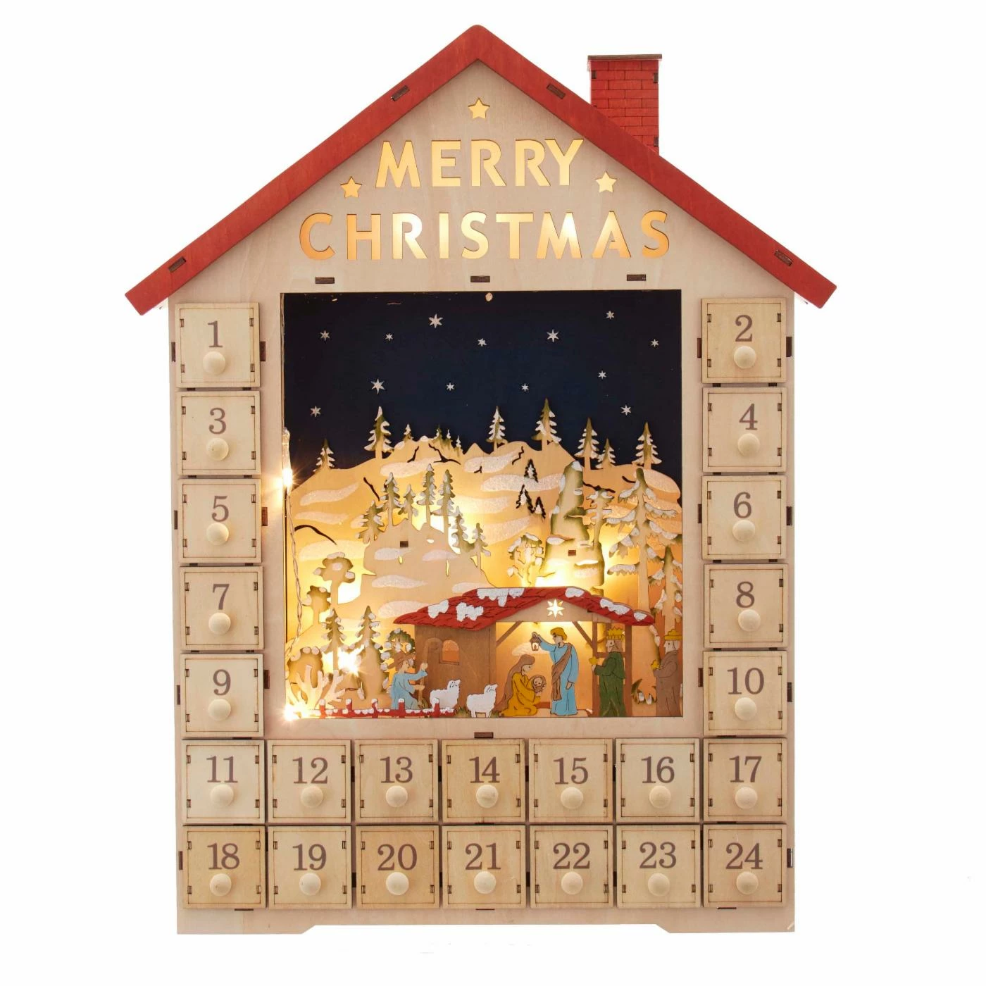 Promo π Nativity Figurines & Sets Kurt S. Adler 19 In. Light Up Advent Calendar House With Nativity Scene π§¨