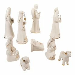 Cheapest 🎁 Kurt S. Adler, Inc. Nativity Figurines & Sets Kurt Adler 2-6.75-Inch Gold And White Nativity Table Piece, 9 Piece Set 🌟