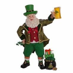 Outlet ❤️ Kurt S. Adler, Inc. Santa Figurines Kurt Adler 12-Inch Musical Fabriché Irish Santa With Beer And Pot Of Gold 😍