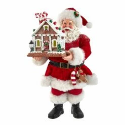 Hot Sale 💯 Kurt S. Adler, Inc. Santa Figurines Kurt Adler 11-Inch Battery-Operated Santa With Light-Up Gingerbread House 👏