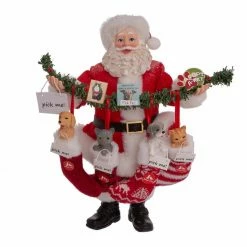 Promo 🥰 Kurt S. Adler, Inc. Santa Figurines Kurt Adler 10.5-Inch Fabriché Santa With Adopt-A-Pet Garland And Pets In Stockings 🥰