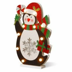 Wholesale 🔔 Decorative 🎄 Christmas Accents National Tree Company Wood-Look Double Sided Penguin Holding Lollypop 🔔