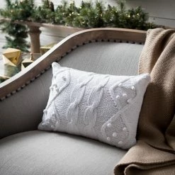 Deals 🔔 Decorative 🎄 Christmas Pillows Vickerman French Knot Cushion Pillow - White 🌟