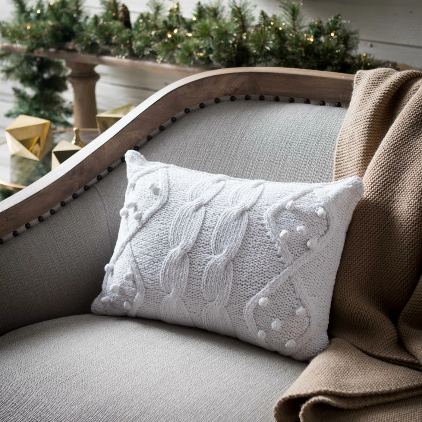 Deals π Decorative π Christmas Pillows Vickerman French Knot Cushion Pillow - White π
